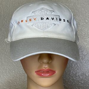 Vintage Harley Davidson Motorcycle American Needle Cap White With Gray Brim